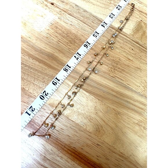 Dainty Gold Tone Necklace With Clear Crystal Accents & Adjustable Lobster Clasp - Picture 3 of 6